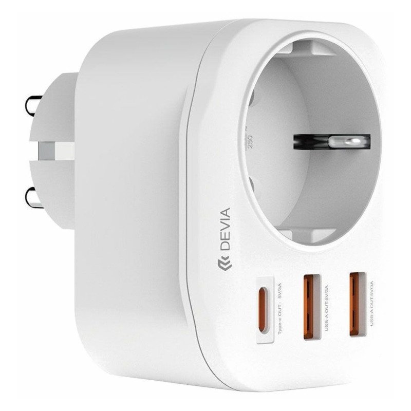 Devia - Prise chargeur secteur USB-C PD 20 W + 2 USB-A - Smart Series - Blanc