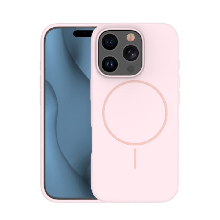 Coque MagSafe silicone fine pour iPhone – du 12 au 18 Pro Max – iPhone 14 Pro – Rose pâle