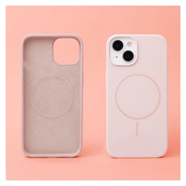 Coque MagSafe silicone fine pour iPhone – du 12 au 18 Pro Max – iPhone 14 Pro – Rose pâle
