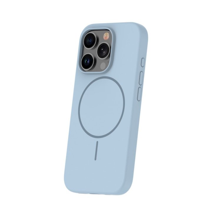 Coque MagSafe silicone fine pour iPhone – du 12 au 18 Pro Max – iPhone 15 – Bleu clair