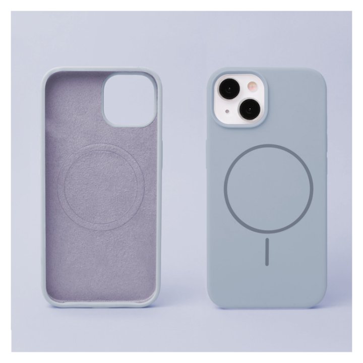 Coque MagSafe silicone fine pour iPhone – du 12 au 18 Pro Max – iPhone 15 – Bleu clair