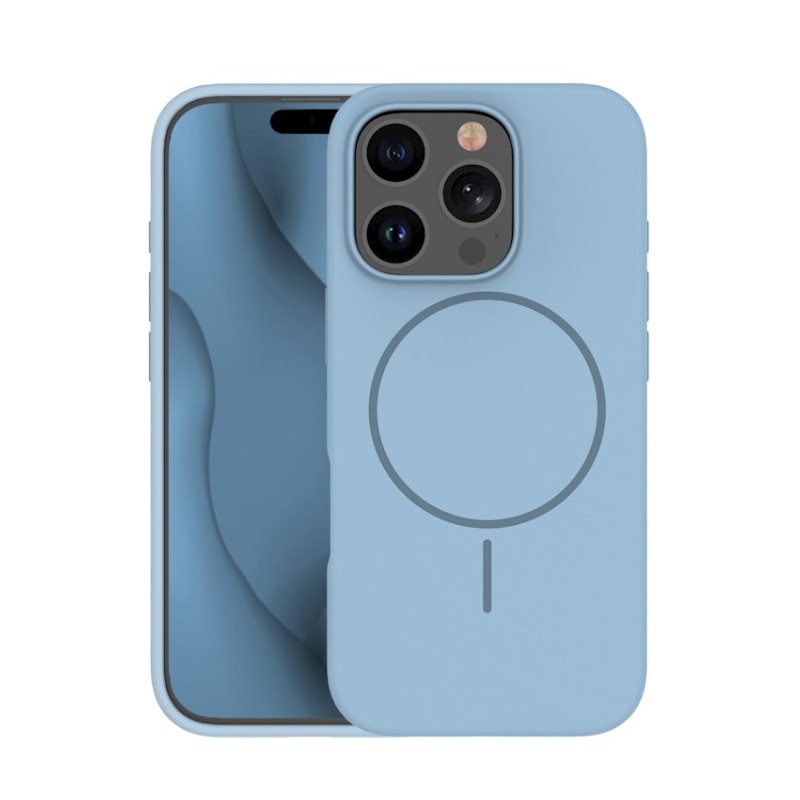Coque MagSafe silicone fine pour iPhone – du 12 au 18 Pro Max – iPhone 16 Plus – Bleu clair