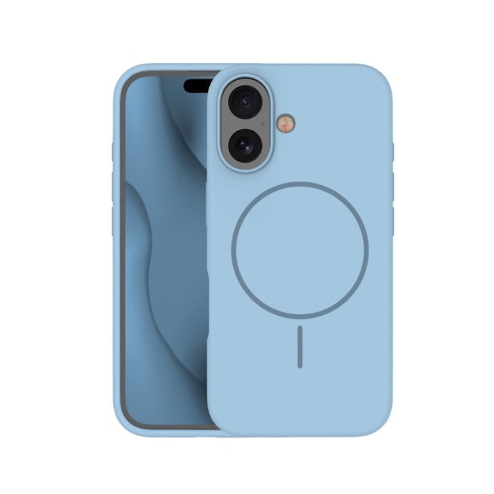 Coque MagSafe silicone fine pour iPhone – du 12 au 18 Pro Max – iPhone 16 – Bleu clair