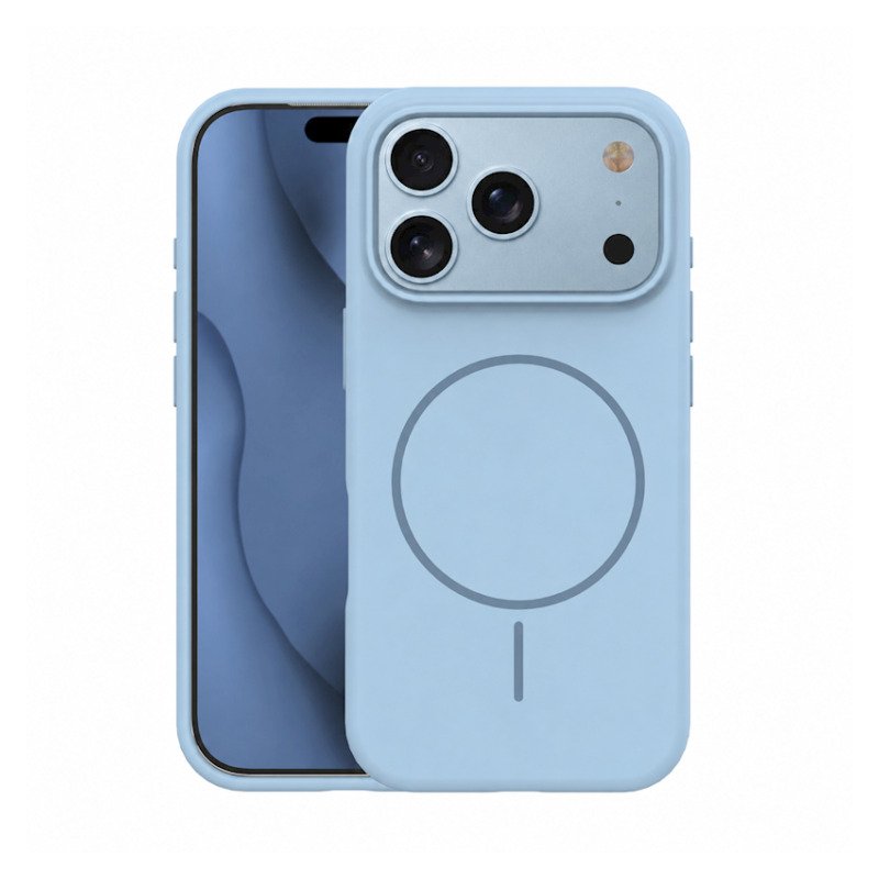 Coque MagSafe silicone fine pour iPhone – du 12 au 18 Pro Max – iPhone 17 Pro / 18 Pro – Bleu clair