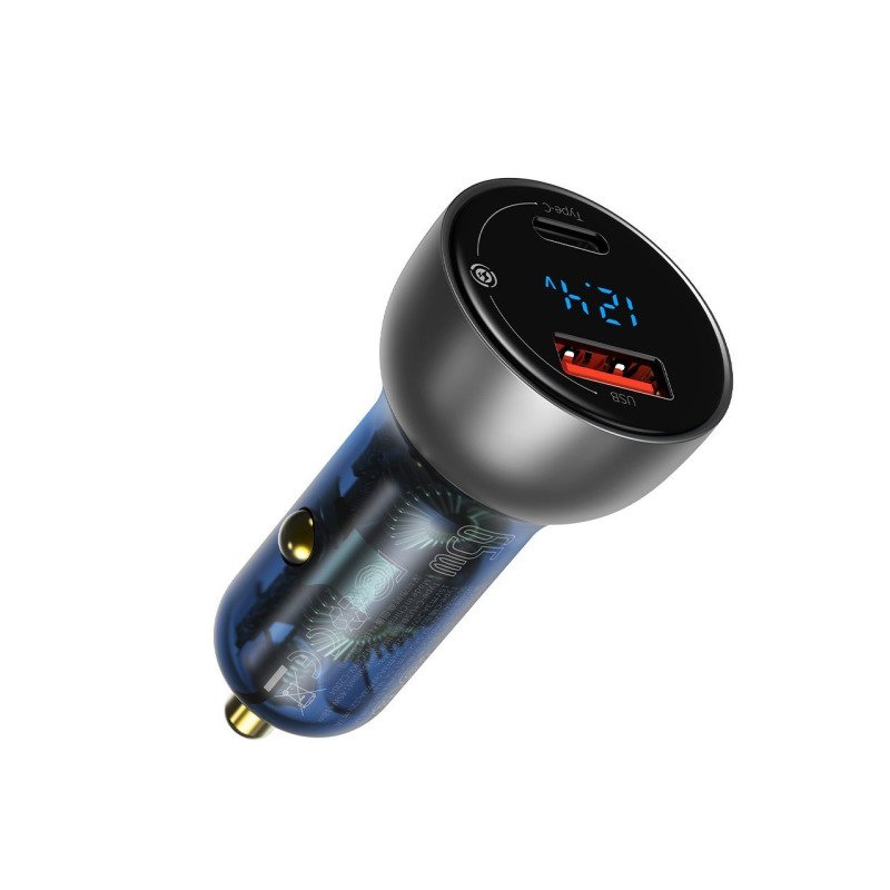 Baseus - Chargeur voiture 65W USB + USB-C avec écran digital - Particular CCKX-C0A - Argent