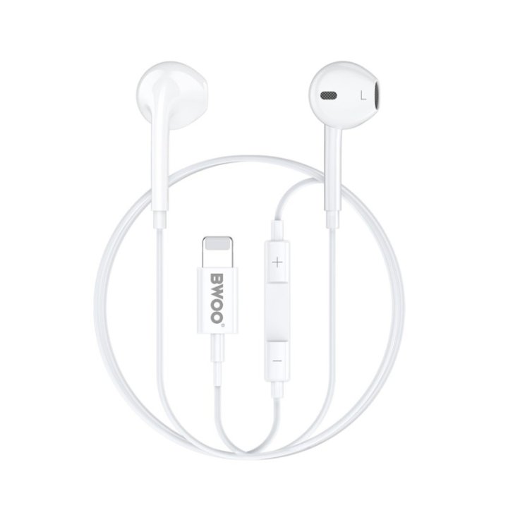 BWOO - Écouteurs filaires Lightning avec micro et contrôle du volume - HF179 (BO-HF179) - Blanc