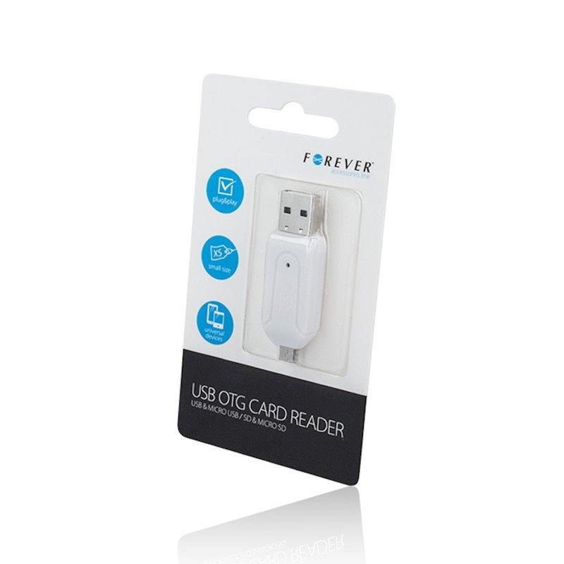 Lecteur de cartes - Forever Carte reader micro USB et USB OTG - Blanc