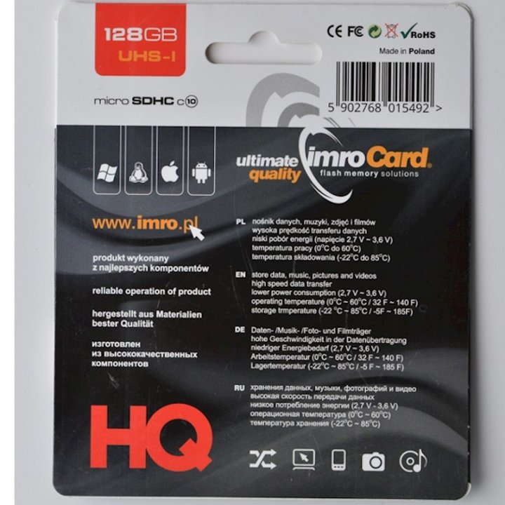 Carte mémoire - MicroSDXC 128 Go Imro karta microSDHC UHS-3 + adaptateur - Noir