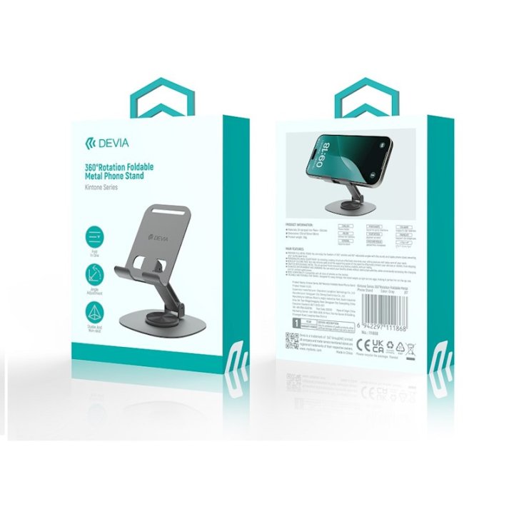 Support de téléphone et tablette rotatif 360° - EL243 - Gris métal