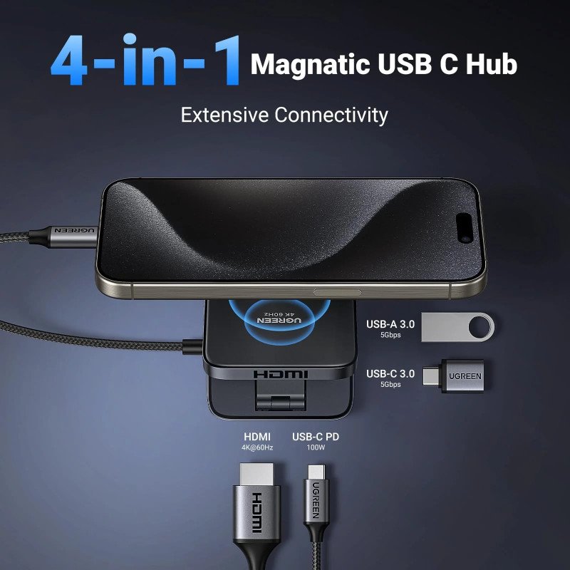 Adaptateur 4 en 1 - Hub USB-C Ugreen CM801 Gris