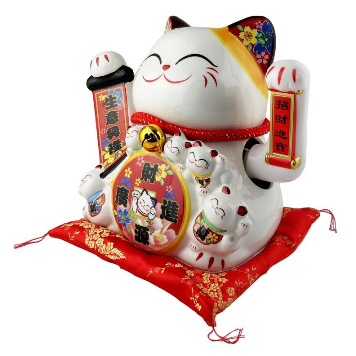 Figurine Solaire - Chat porte-bonheur Maneki-neko en porcelaine - 26 cm