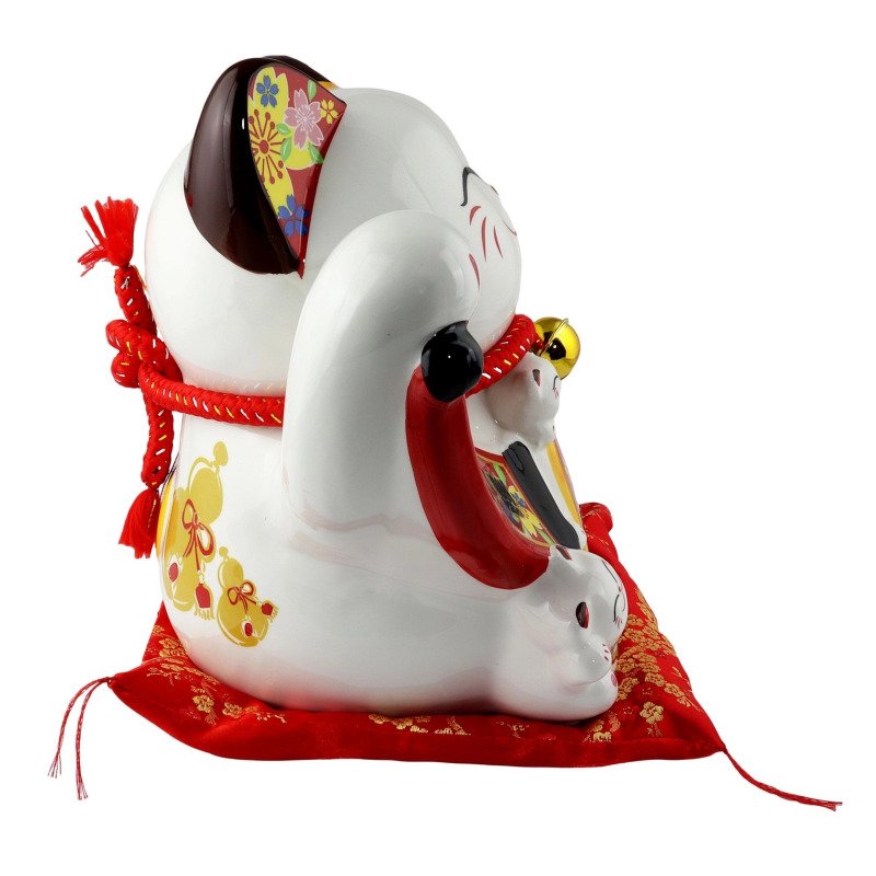 Figurine Solaire - Chat porte-bonheur Maneki-neko en porcelaine - 26 cm