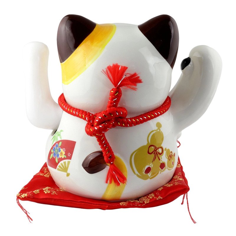 Figurine Solaire - Chat porte-bonheur Maneki-neko en porcelaine - 26 cm