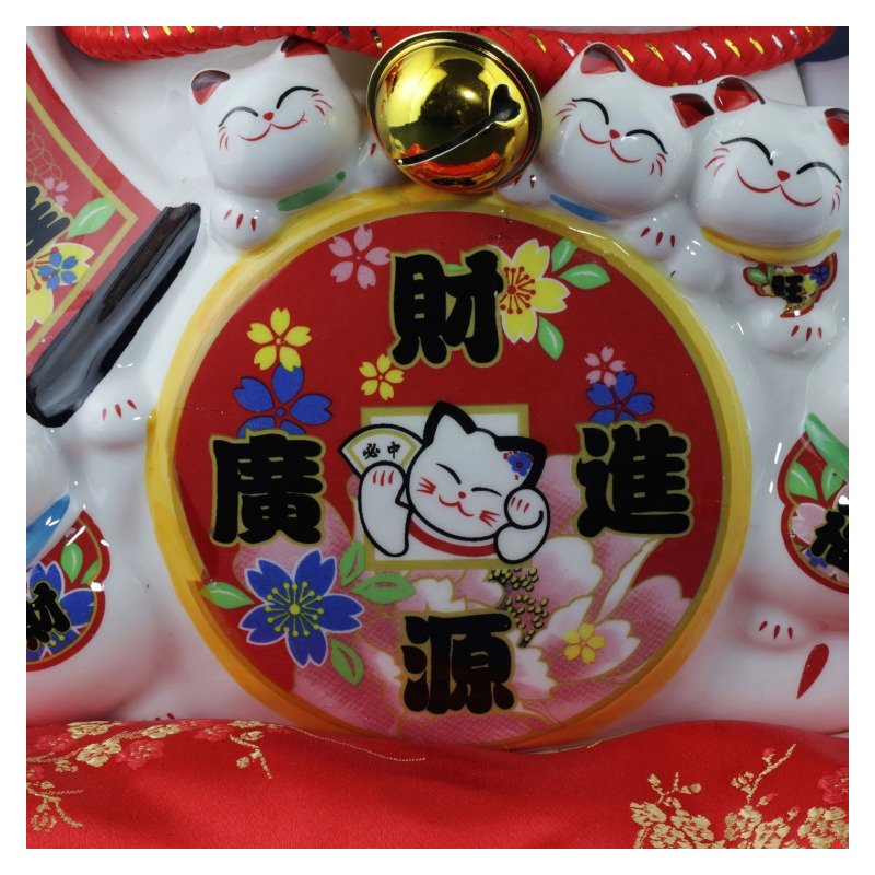 Figurine Solaire - Chat porte-bonheur Maneki-neko en porcelaine - 26 cm