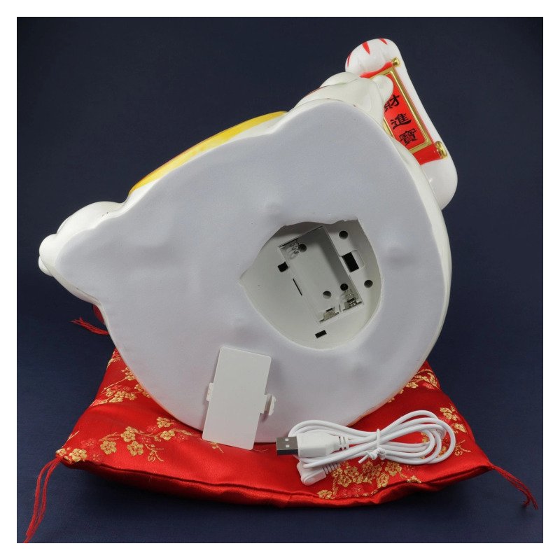 Figurine Solaire - Chat porte-bonheur Maneki-neko en porcelaine - 26 cm