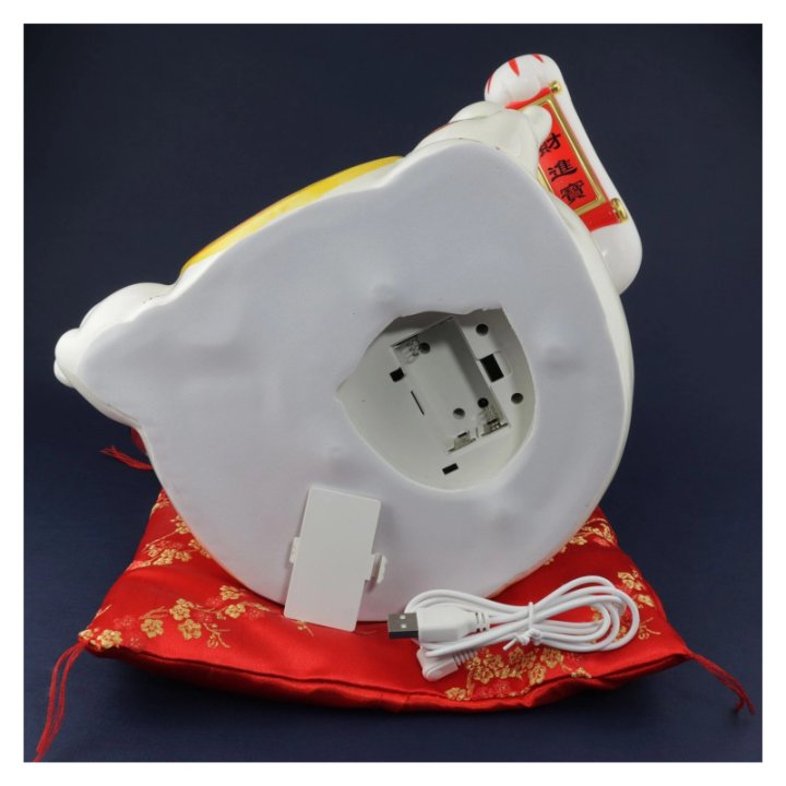 Figurine Solaire - Chat porte-bonheur Maneki-neko en porcelaine - 26 cm