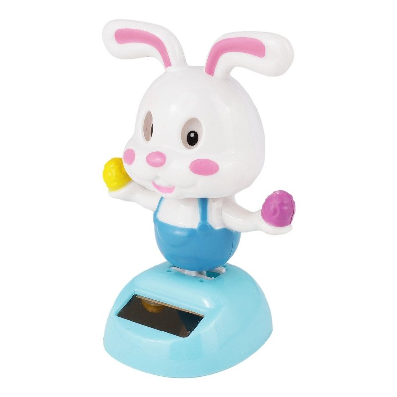Figurine Solaire - Lapin de Pâques blanc et bleu