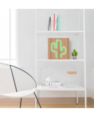 Cadeau tendance - BigBen - Enceinte Neon Bois avec induction - Cactus