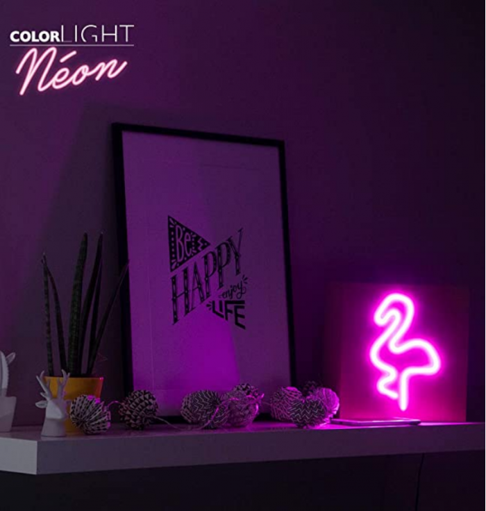 ColorLight - Enceinte Neon Bois - Flamingo - taille S - Enceinte sur batterie ColorLight Néon.La tendance qui illumine votre int