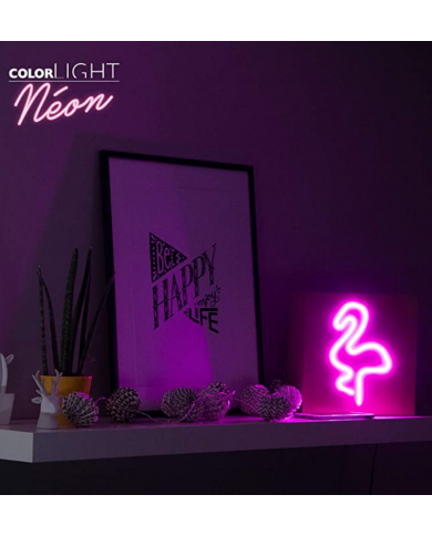 Cadeau tendance - ColorLight - Enceinte Neon Bois - Flamingo - tail...