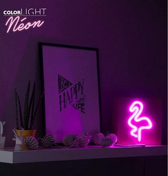 BigBen - Enceinte Neon Bois avec induction - Flamingo - taille L - Enceinte ColorLight Néon : La tendance qui illumine votre int