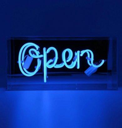 Locomocean - Box Acrylique Néon - Open - Cette néon "Open" est disponible en bleu, enveloppée dans une belle boîte en acrylique 